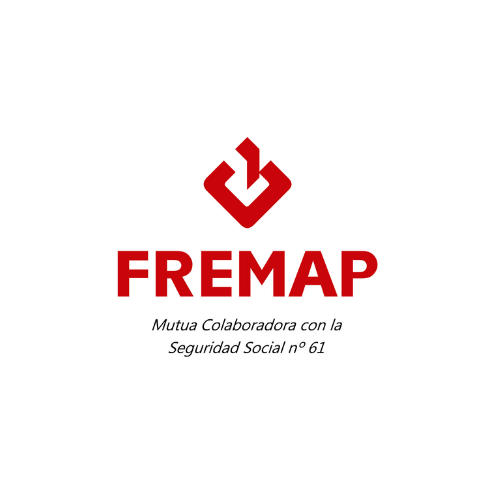 logotipo de la mutua FREMAP escrito en letras mayúsculas de color rojo coronadas con el simbolo de la mutua