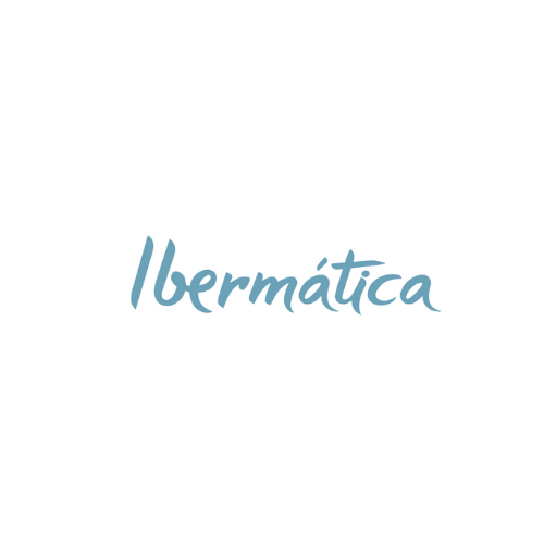 Logotipo de la empresa Ibermática escrito en letras minúsculas y en color azul claro