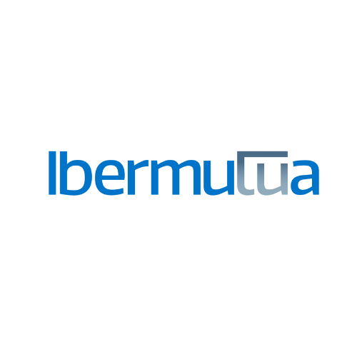 Logotipo de la mutua ibermutua escrito en letras minúsculas y en color azul y gris