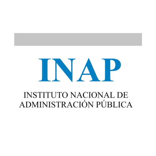 Logotipo del Instituto Nacional de Administración Pública . INAP escrito en mayúscula y color azul con rectángulo estrecho en color gris sobre las palabras INAP