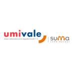 Logotipo de la mutua Umivale escrito en minúsculas y colores rojo y azul seguido de logotipo de suma intermutual escrito en minúsculas y colores gris y naranja