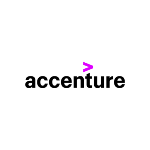 Logotipo de la empresa accenture, palabra escrito en minúsculas y color negro con un acento circunflejo rotado en color violeta