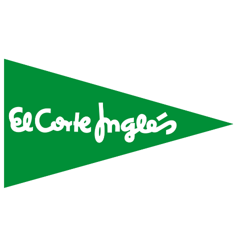 Logotipo del Corte Inglés, nombre escrito en tipo oración y color blanco sobre triángulo girado en color verde